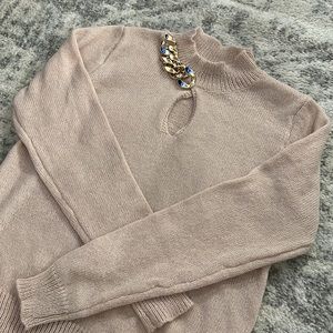 Tan Keyhole Sweater with Chain Detail
